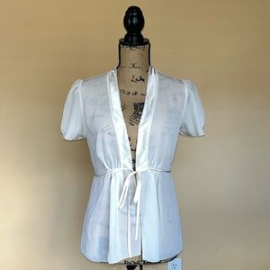 Vera Wang Ivory Sheer Tie Blouse Top